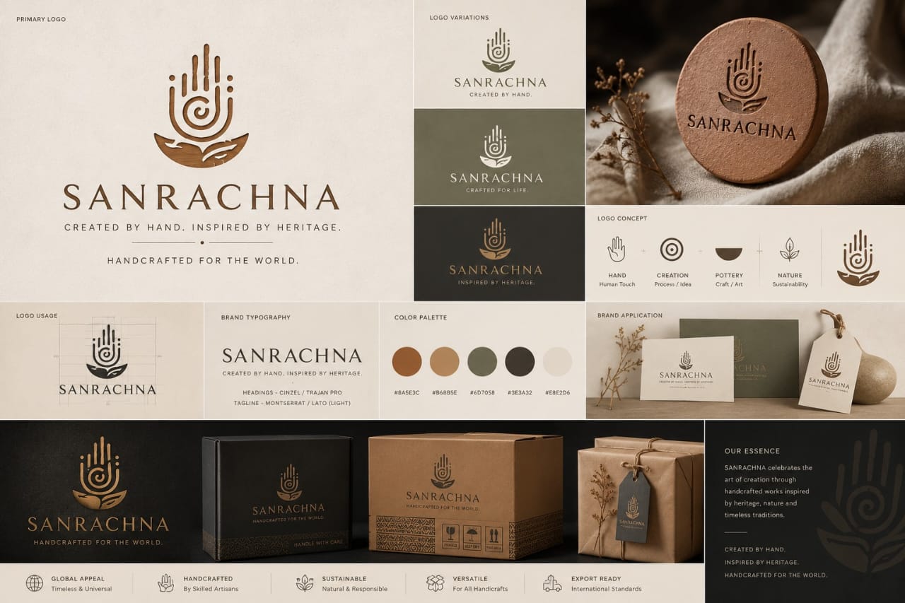 SANRACHNA Because: more premium luxury feel memorable scalable brand not limited only to eco products Then your website tagline can say: “Created by Hand. Inspired by Heritage.” or “Handcrafted Sustainable Living.”